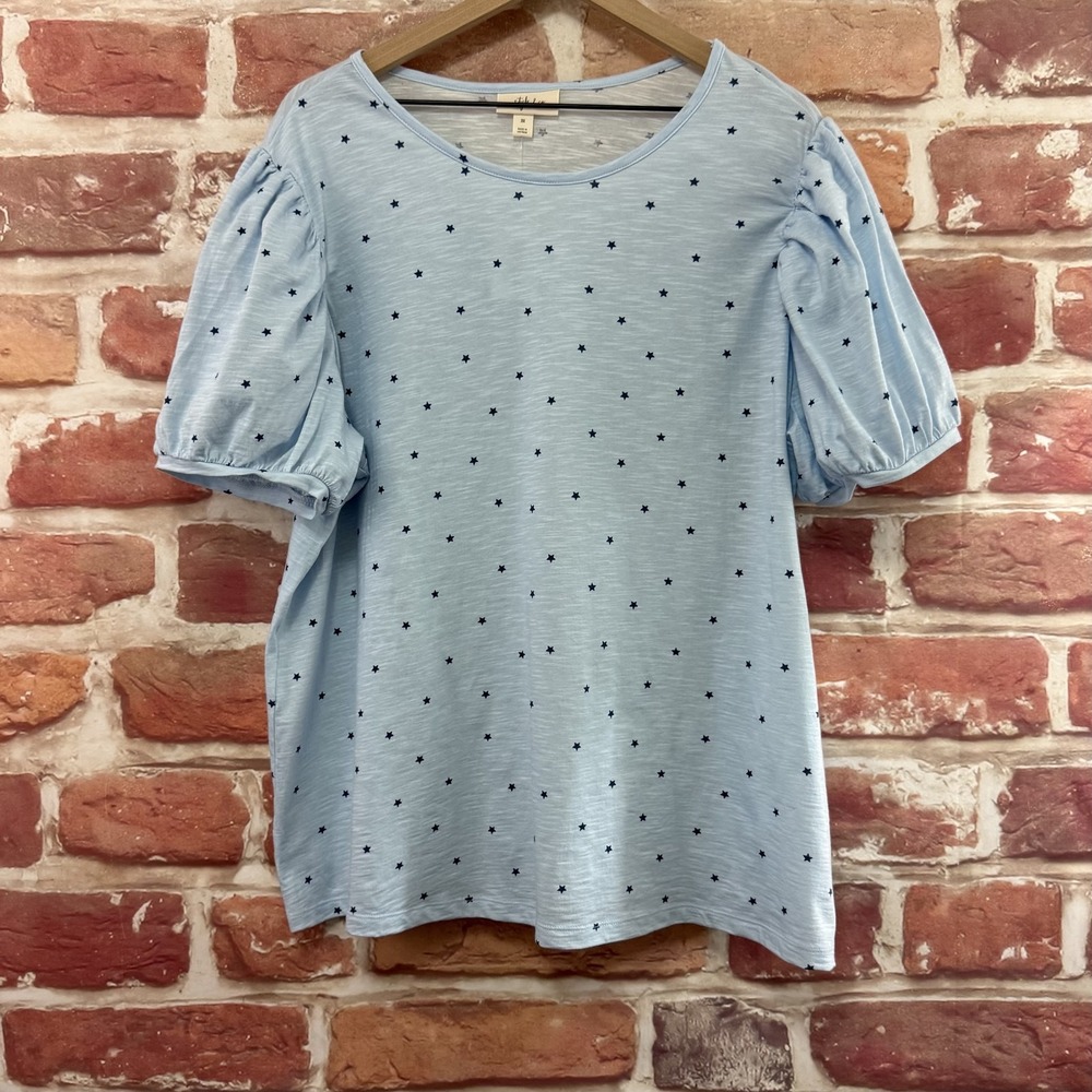 Style & Co T Shirt Womens 3X Blue Stars Celestial Slubbed Casual Puff Sleeve Top